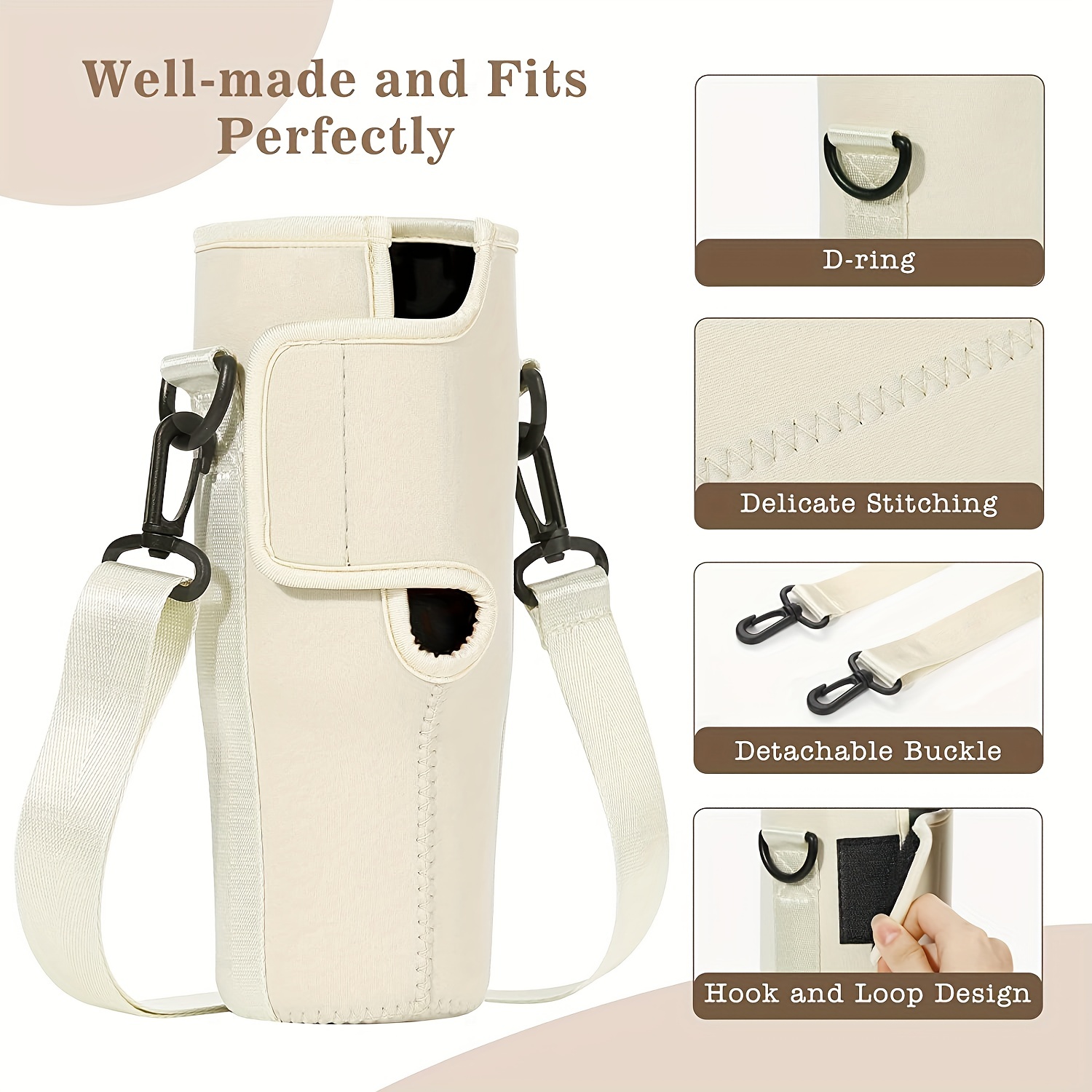 Leather Water Bottle Holder with Detachable Crossbody Strap // Carry Handle