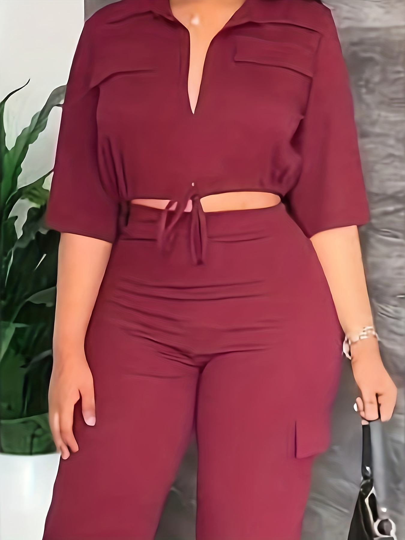 Plus Size Casual Outfits Two Piece Set Women's Plus Solid - Temu Canada