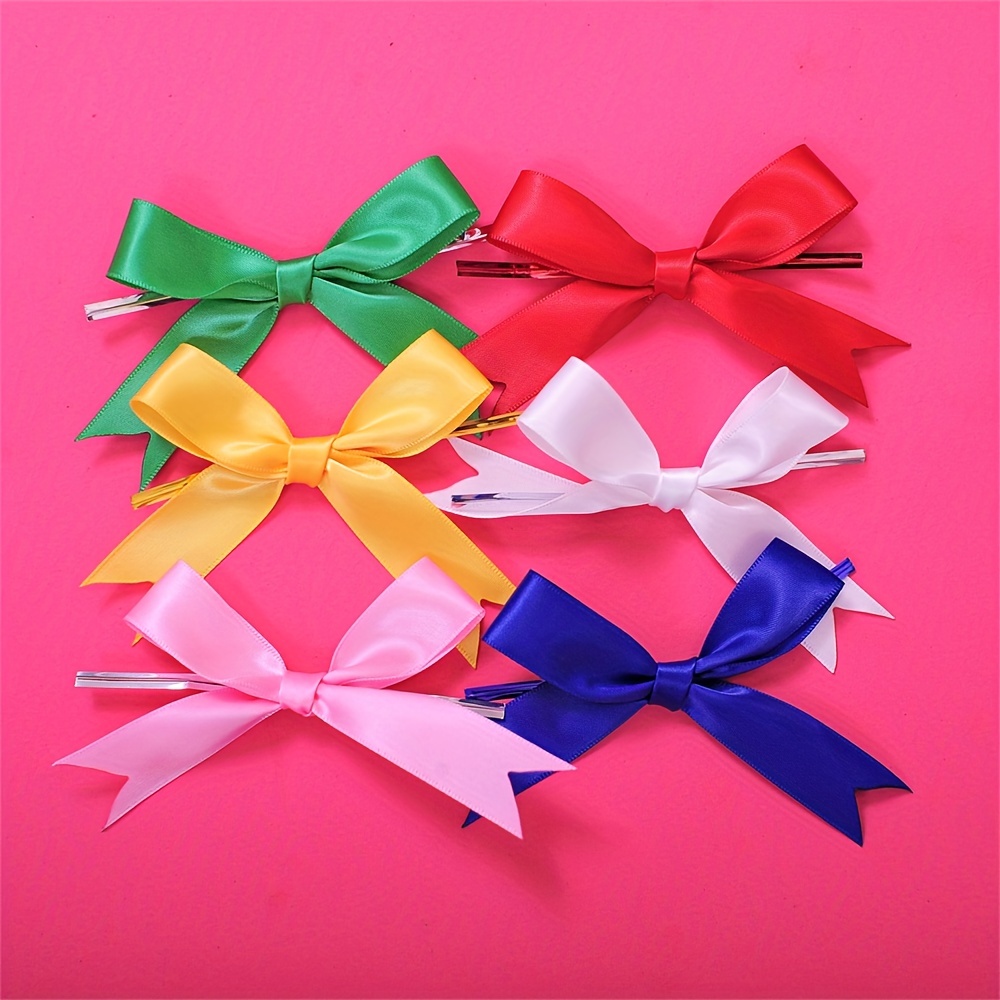 100-Pack Twist Tie Bows for Crafts, Pre-Tied Satin Ribbon for Gift