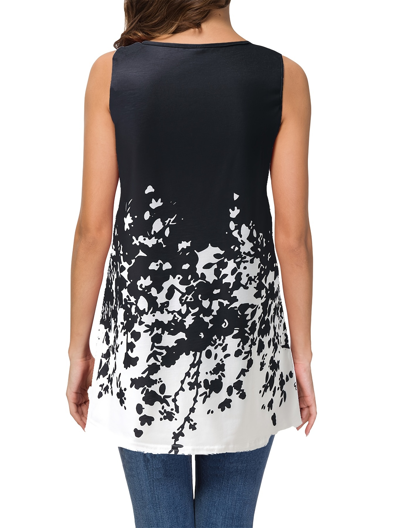 Floral Print Tank Top V Neck Casual Top Summer Spring