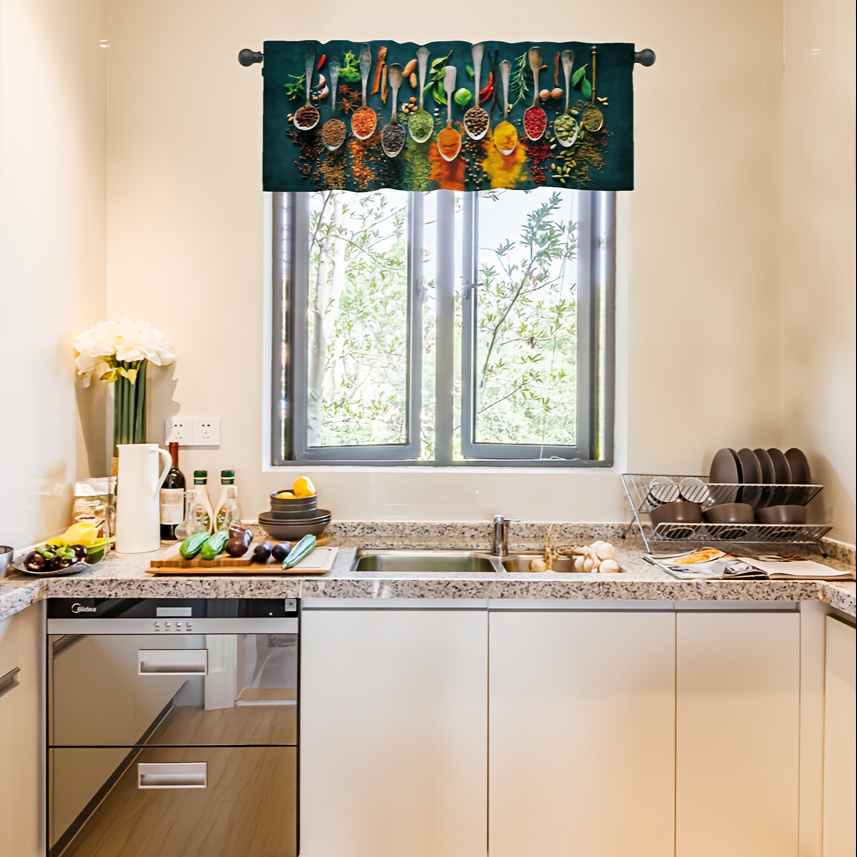 Spices And Herbs Kitchen Curtains With Rod Pocket Artistic - Temu