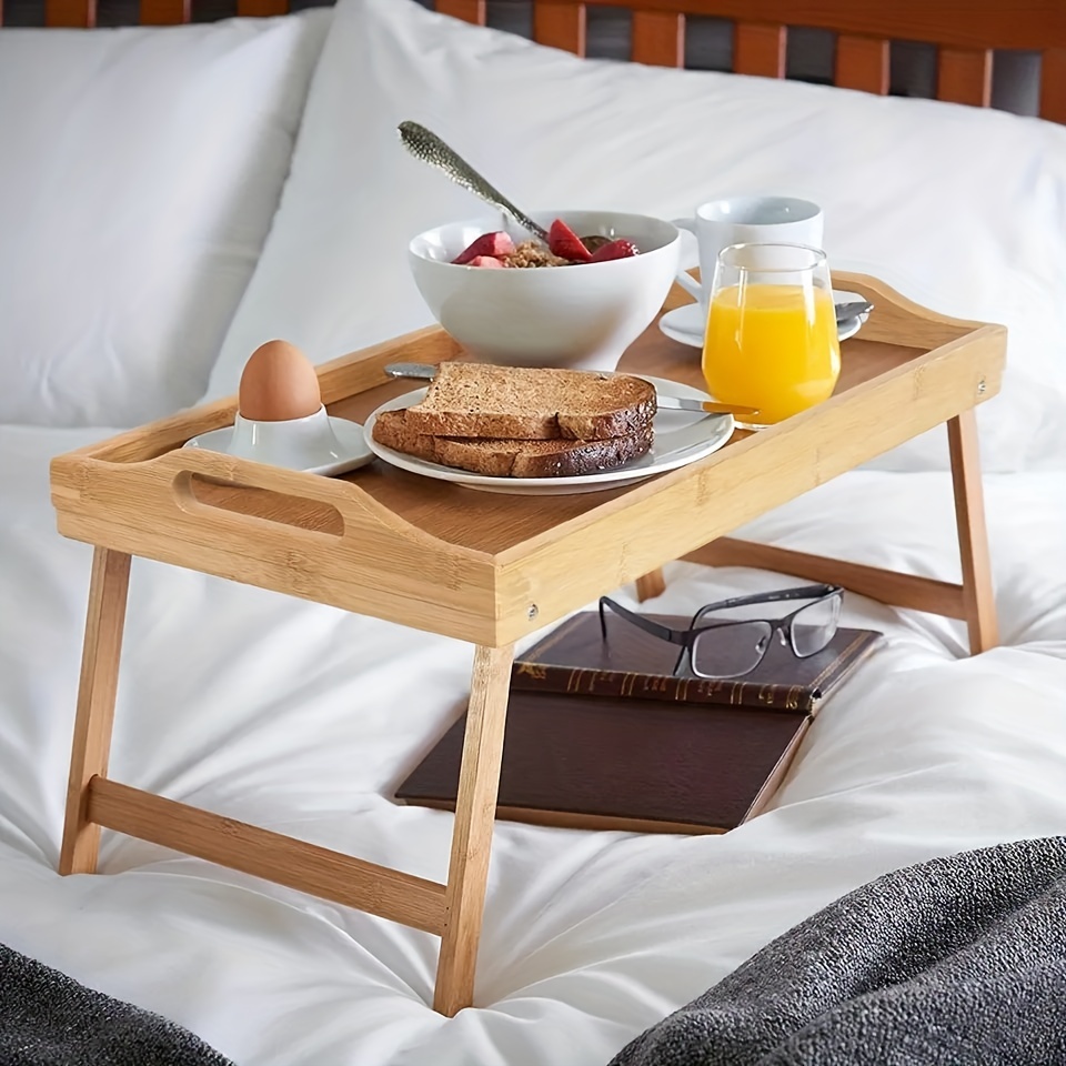 VEVOR Plateau de lit avec pieds pliables et fente multimédia, plateau de  petit-déjeuner en bambou