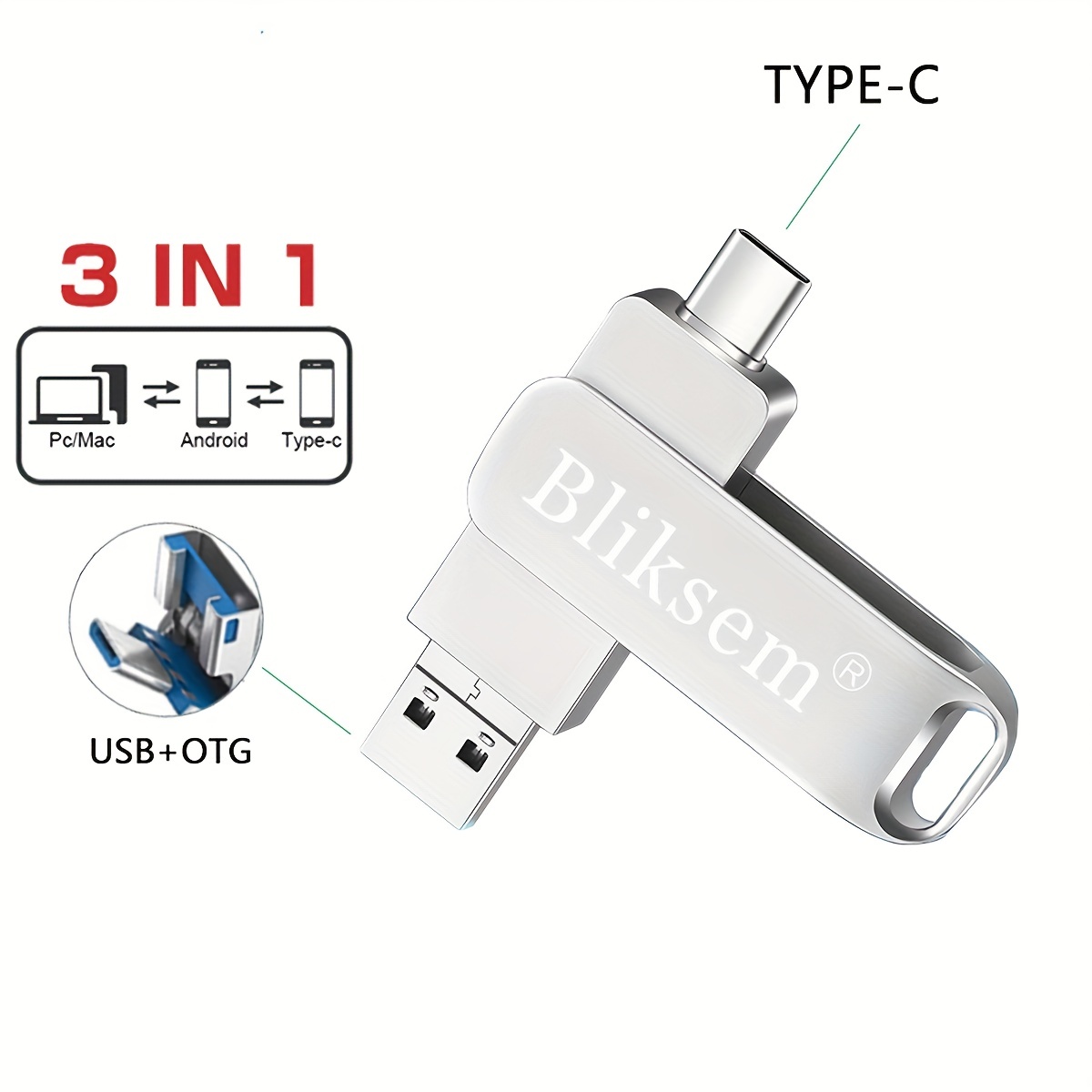 

3 In 1 Usb Flash Drives 128gb/64gb, For Pc/type-c/android, High Speed Metal U Disk, Usb 2.0 Pen Drive