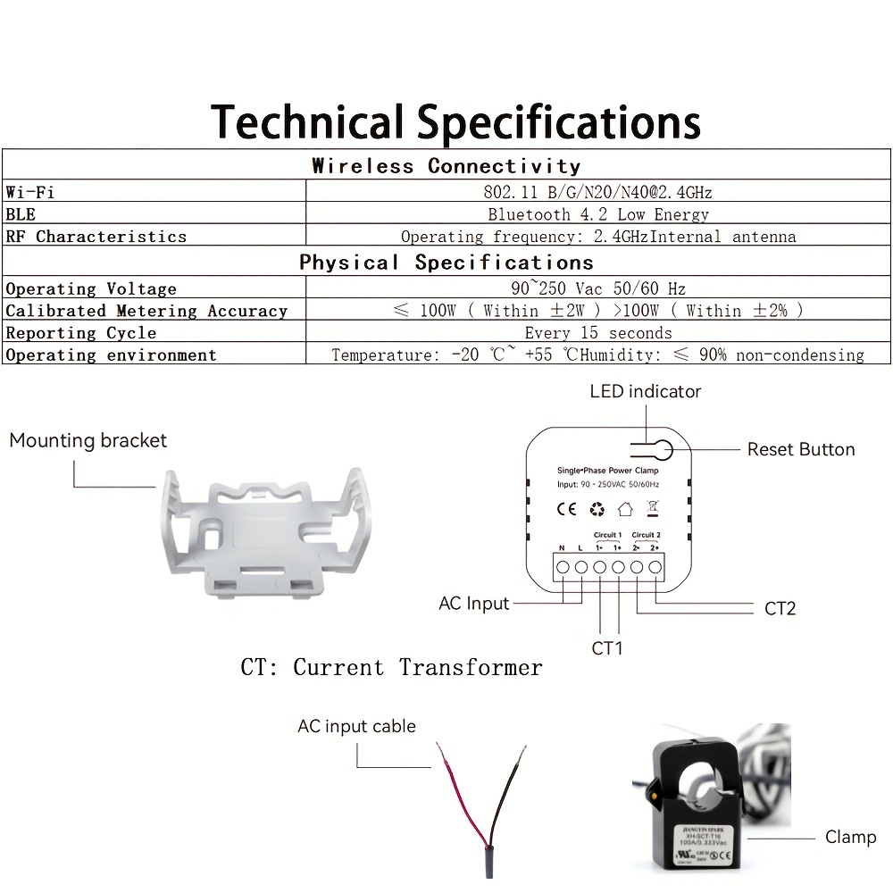 Medidor de energía Wifi con abrazadera CT, Monitor de consumo de energía en  Kwh, 90- 250VAC, 50/60Hz, 80A, Tuya Smart Life - AliExpress