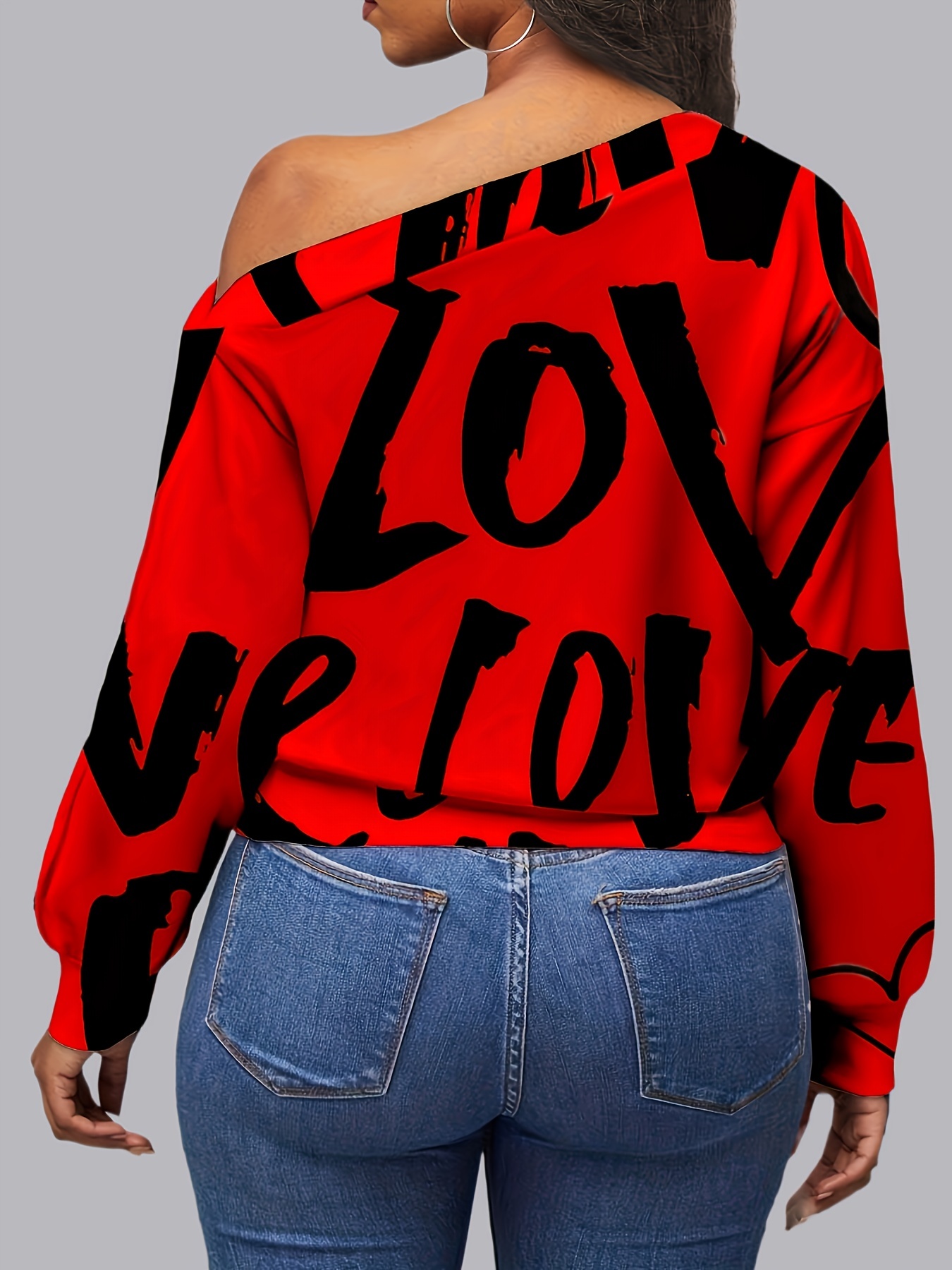 Red off shoulder online sweatshirt