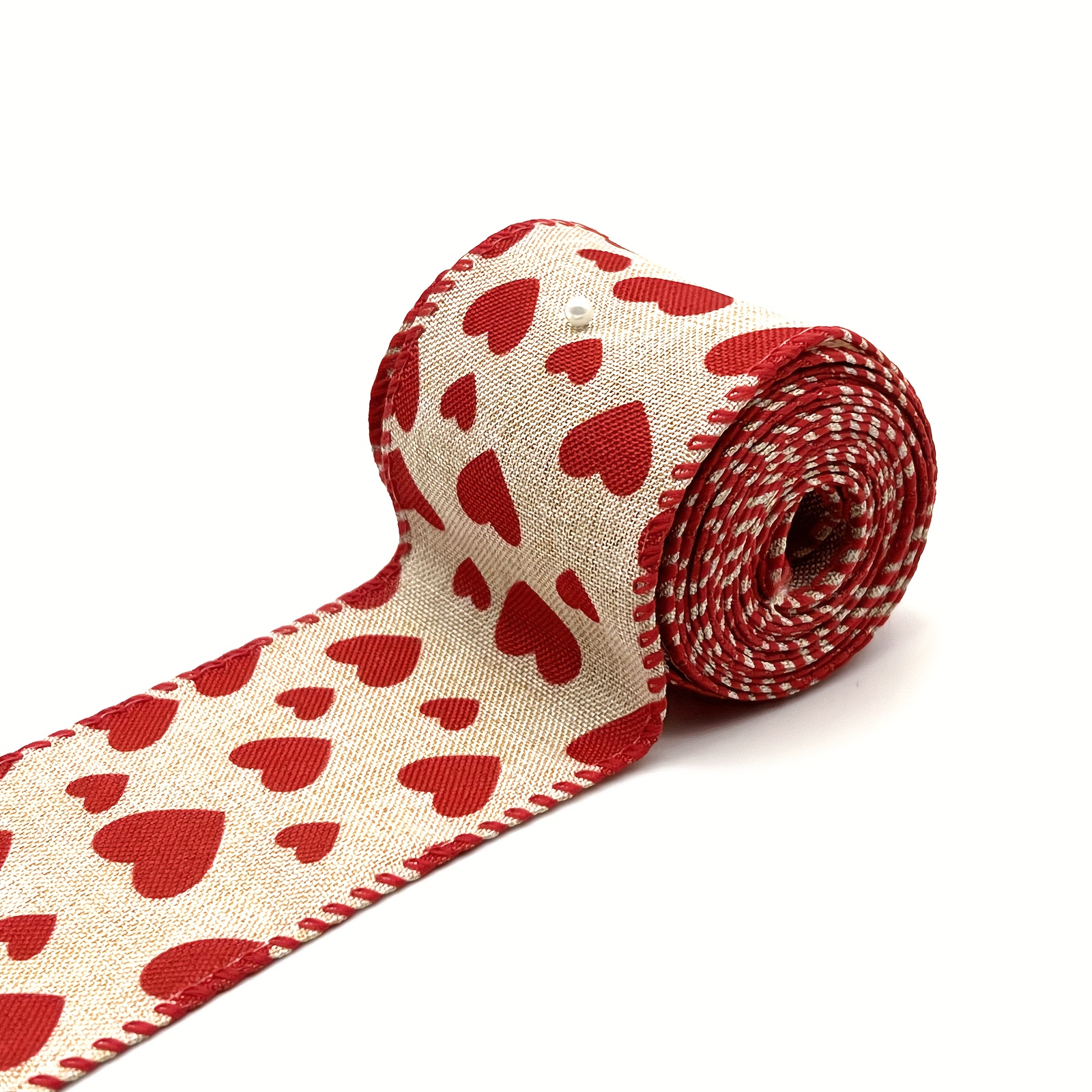 5 Yards Valentine's Day Wired Edge Ribbon Heart Patterned - Temu
