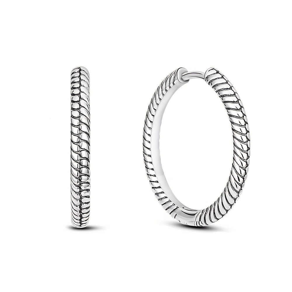 Minimalist Style Silvery Hoop Earrings, 925 Sterling Silver