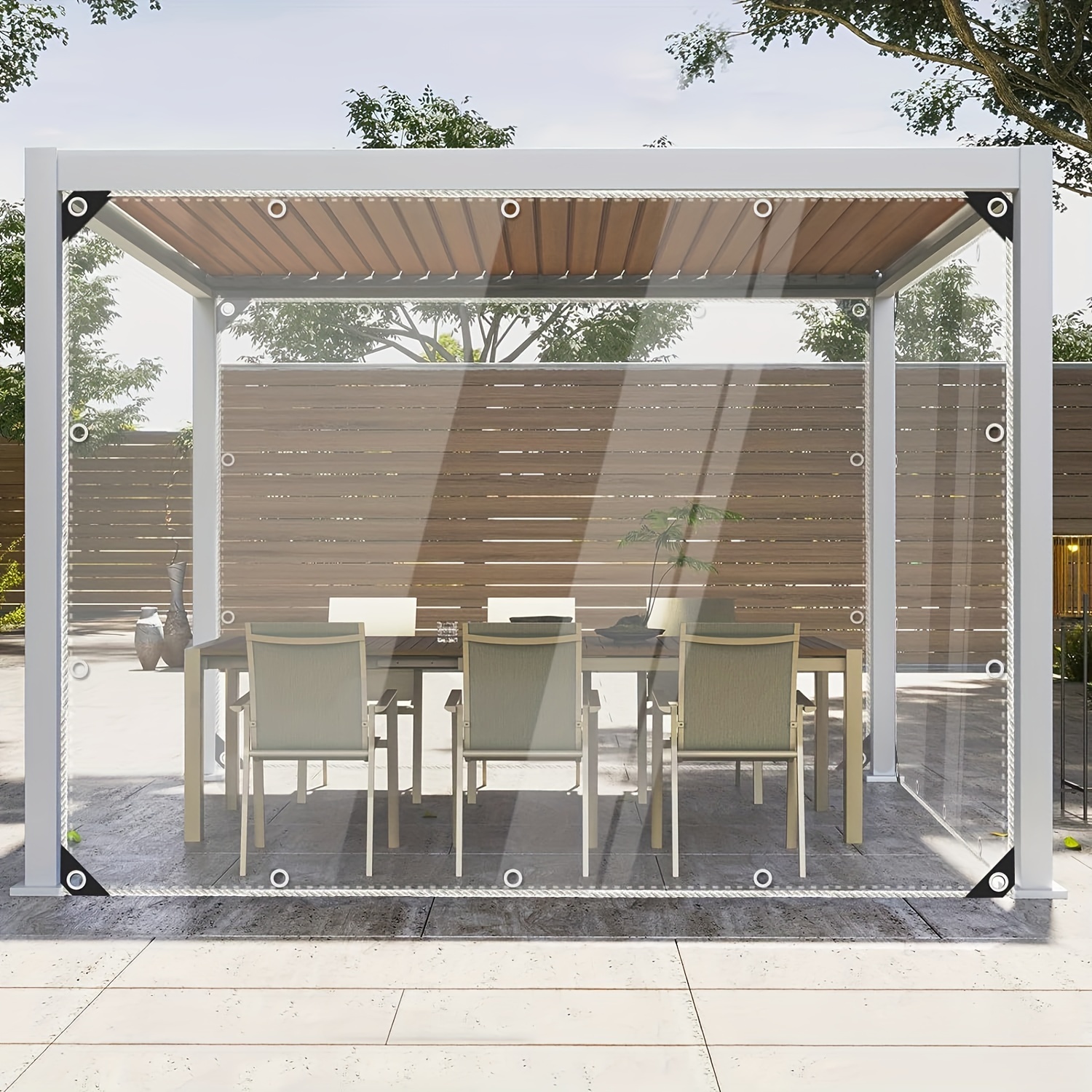 Lona transparente con plástico al aire libre Terry terraza a prueba de agua  protectora respaldada para muebles de exterior jardín 2x3m