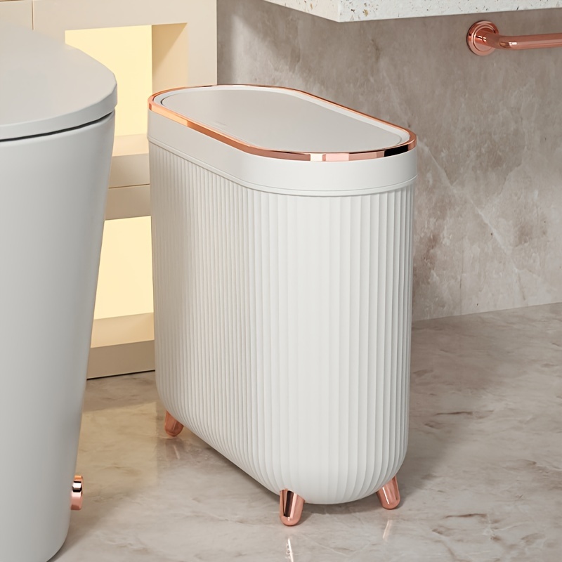 

1pc Narrow Slit Trash Can, Toilet Garbage Can With Lid, Household Narrow Slim Rubbish Bin For Living Room Bedroom Bathroom, Office Paper Basket