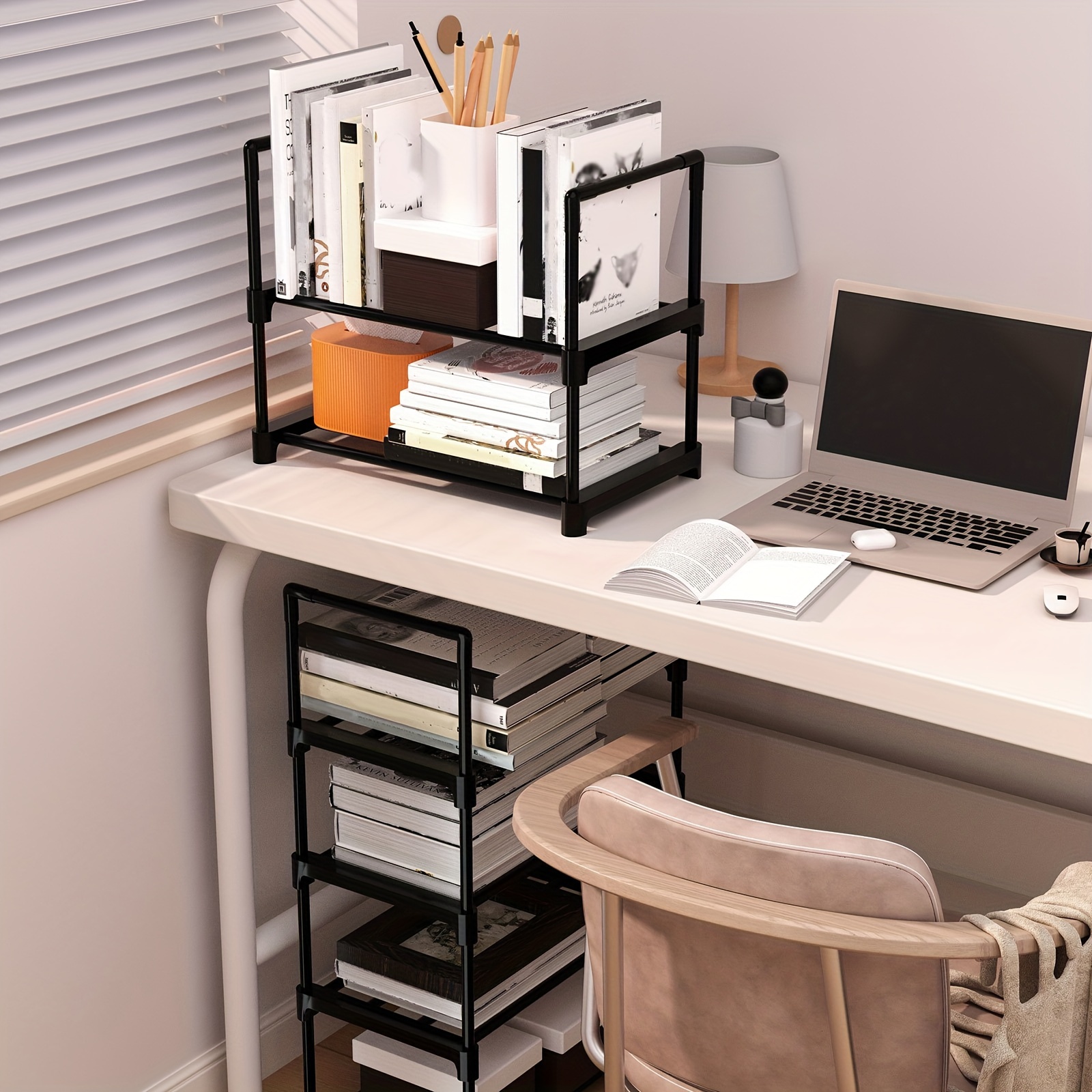 Telescopic Metal Book Stand Simple Desktop Folding Storage Shelf