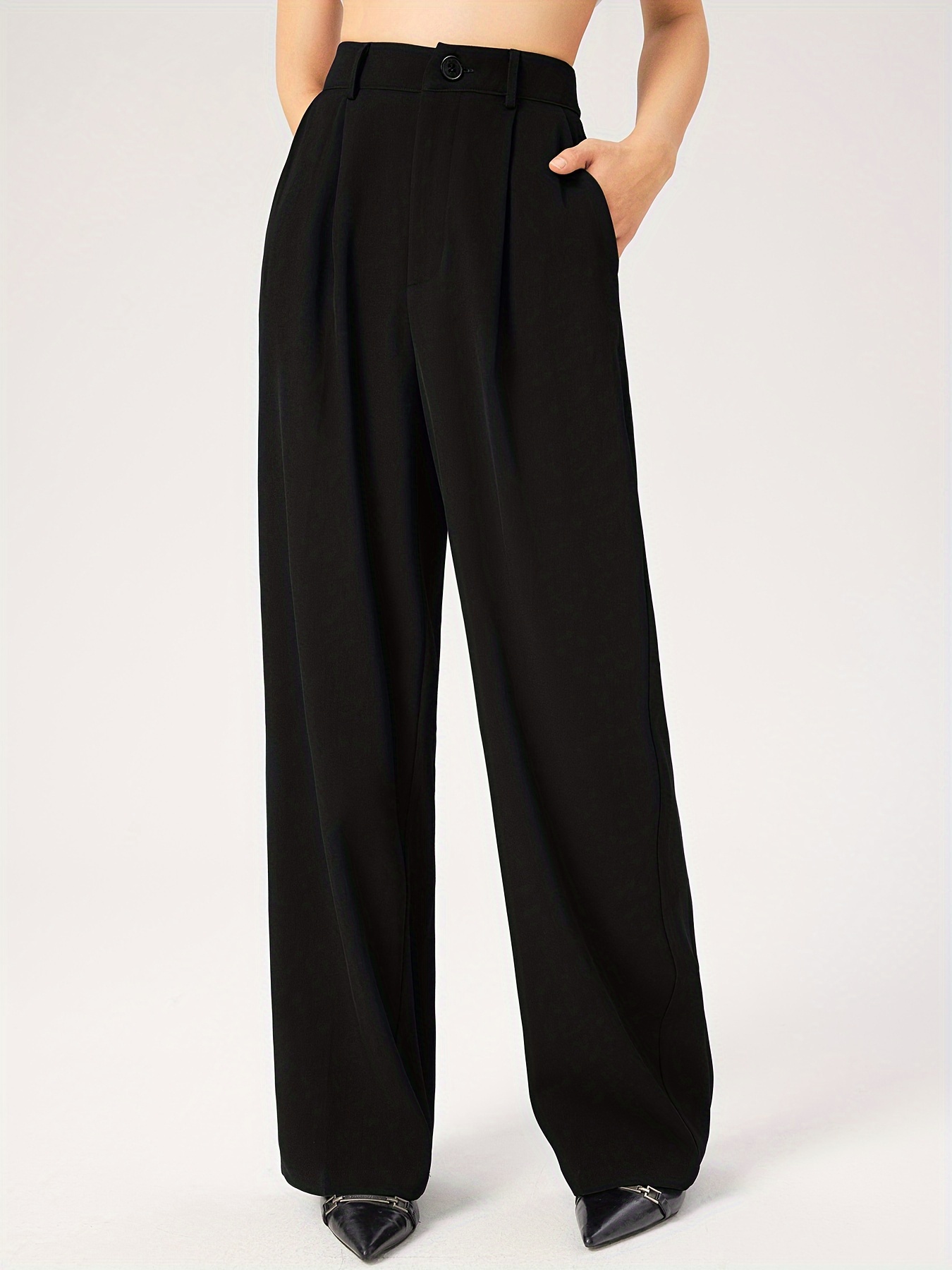 Loose Pants Women Wide Leg Pants Pockets Solid Color Relaxed Fit