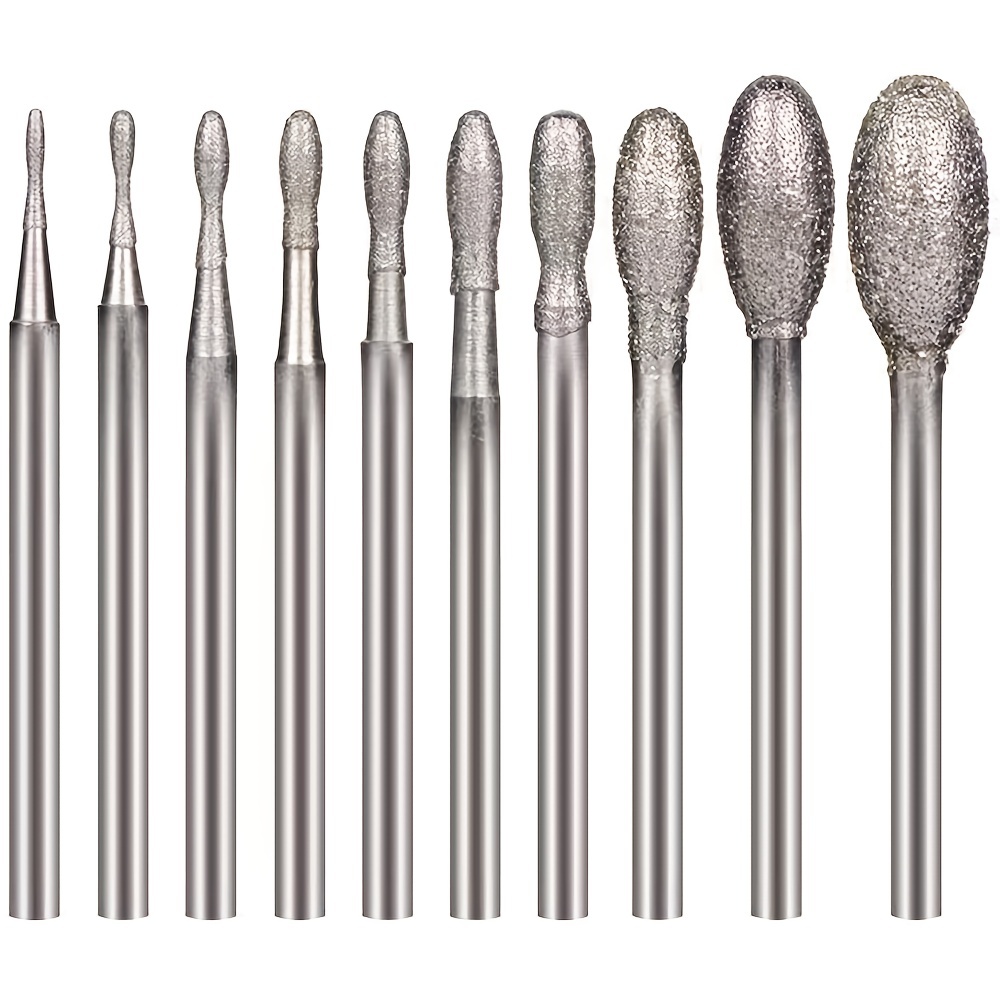 10 Pieces Set - Oval Jade Carving Tools, Diamond Grinding Drill Bits, Jadeite Grinding Needles & Stone Carving Tools