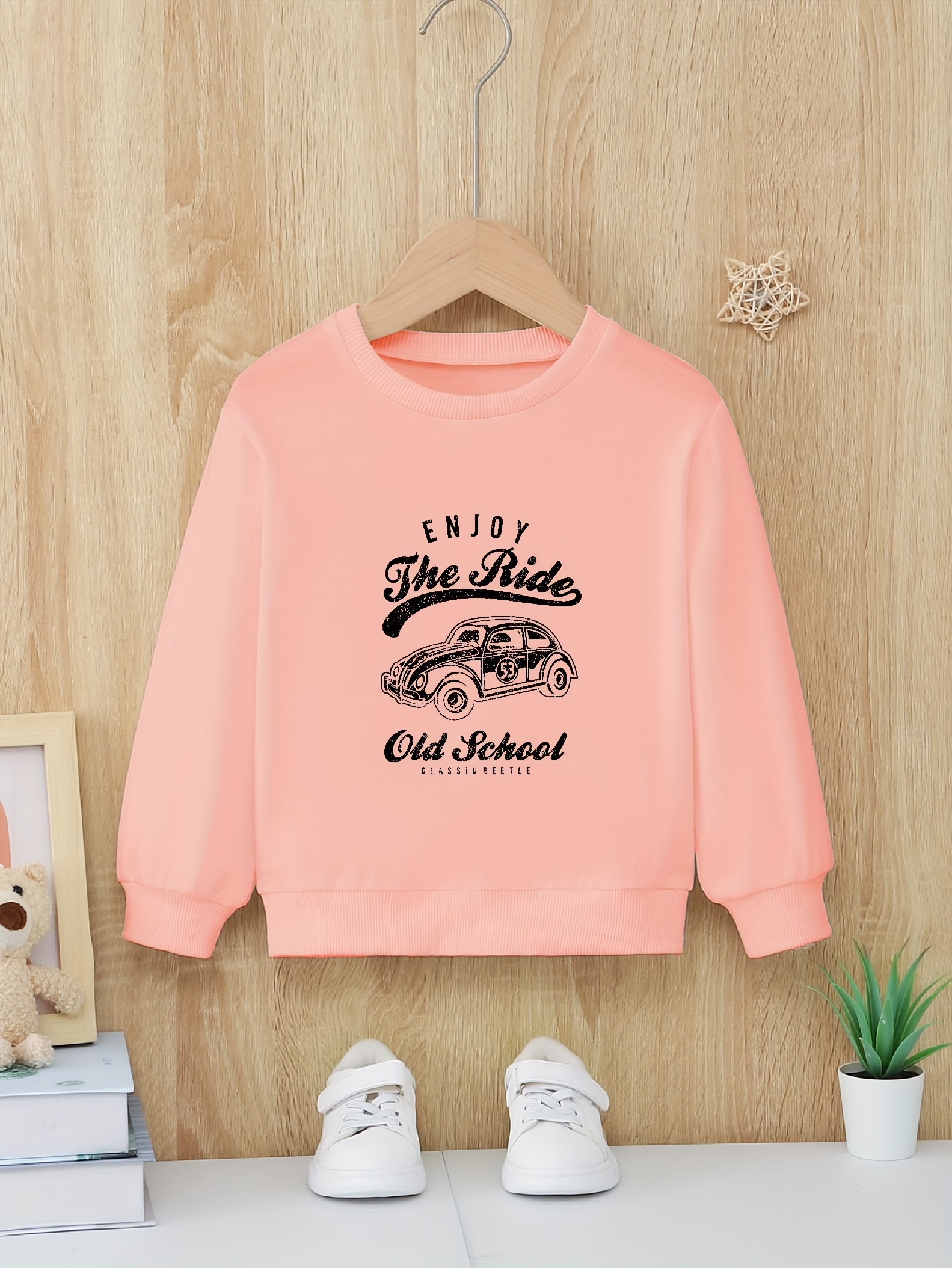 enjoy The Ride Old School' Print Casual Pullover Sweatshirt For