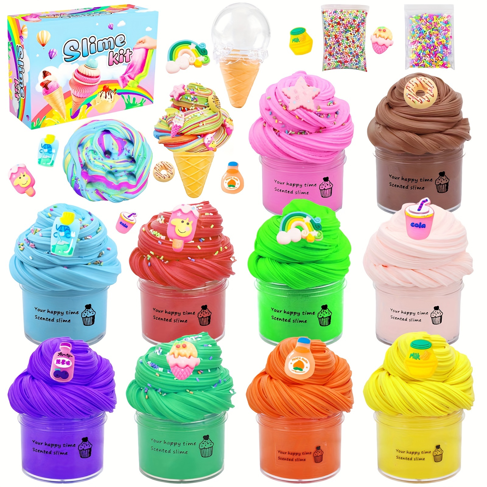 Fruit Butter Slime Kits for Kids, with Watermelon, Lemon, Peachybbies, Strawberry, Avocado and Cherry Charm,Cute Stuff for Girls Fragrant DIY Slime