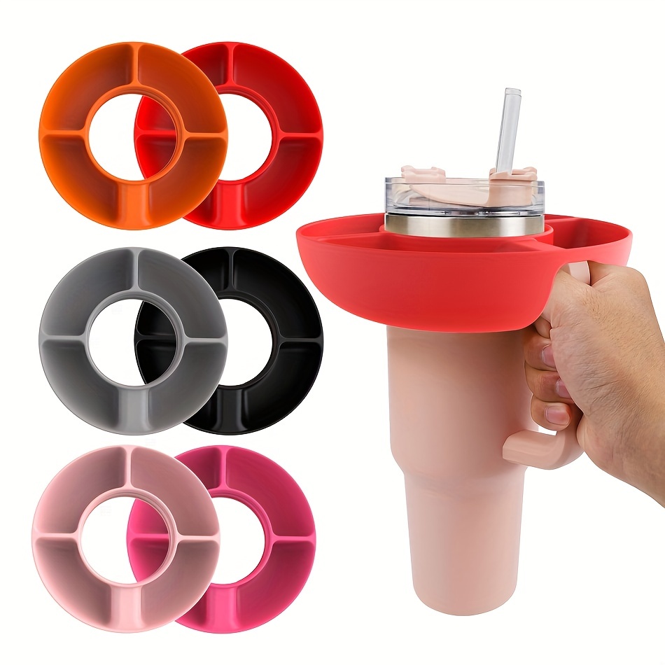 1pc silicone snack tray 40 oz with handle snack bowl reusable snack ring compatible with stanley tumbler snack container cute water bottle accessory details 2