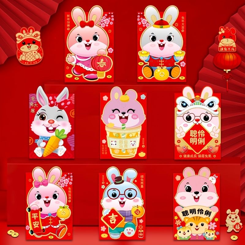 6pcs Cartoon Rabbit Chinese Red Packets Lucky Money Chinese New Year Gift  Year Of The Rabbit