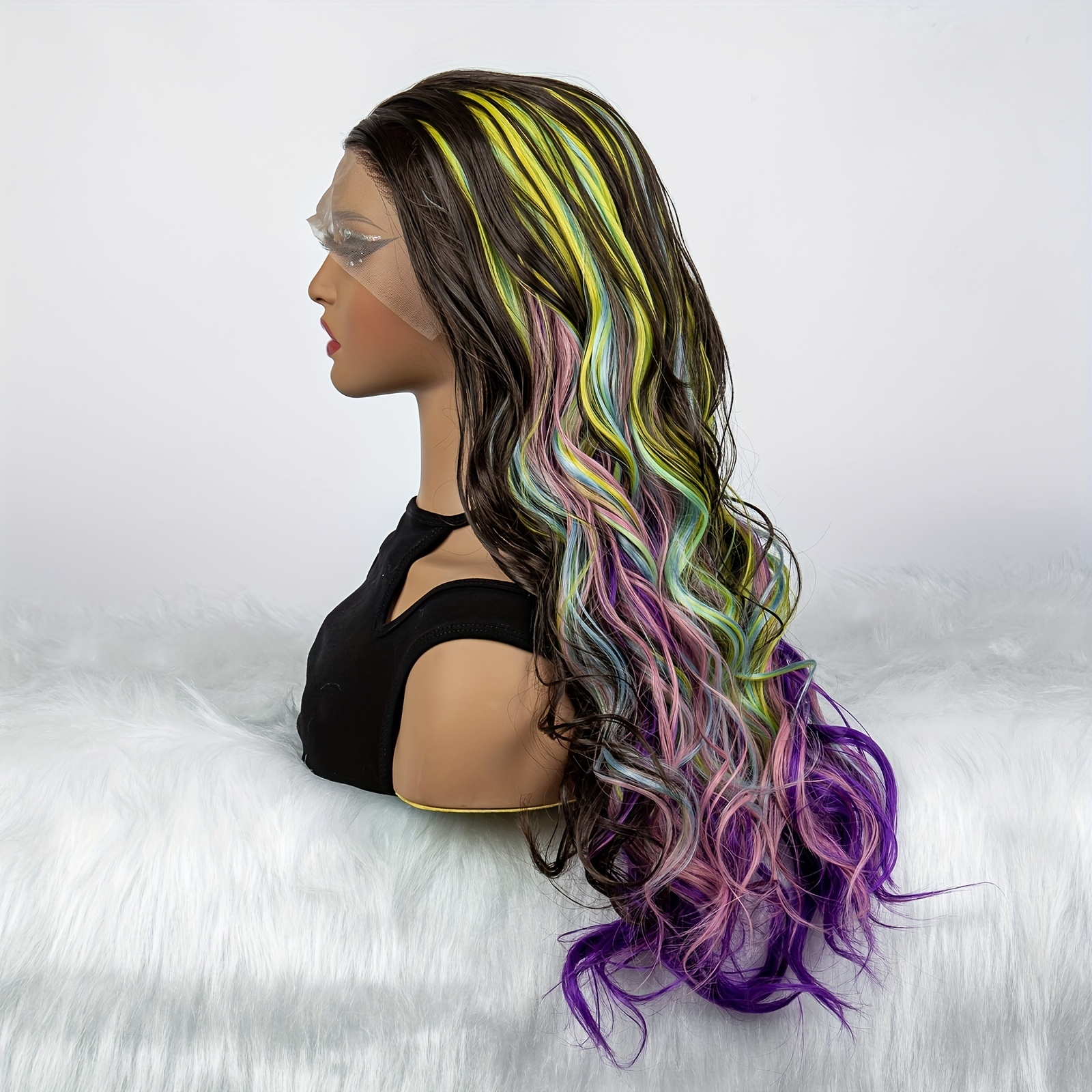 Rainbow Colorful Long Body Wave Hair Wigs 13 3 Lace Front Temu