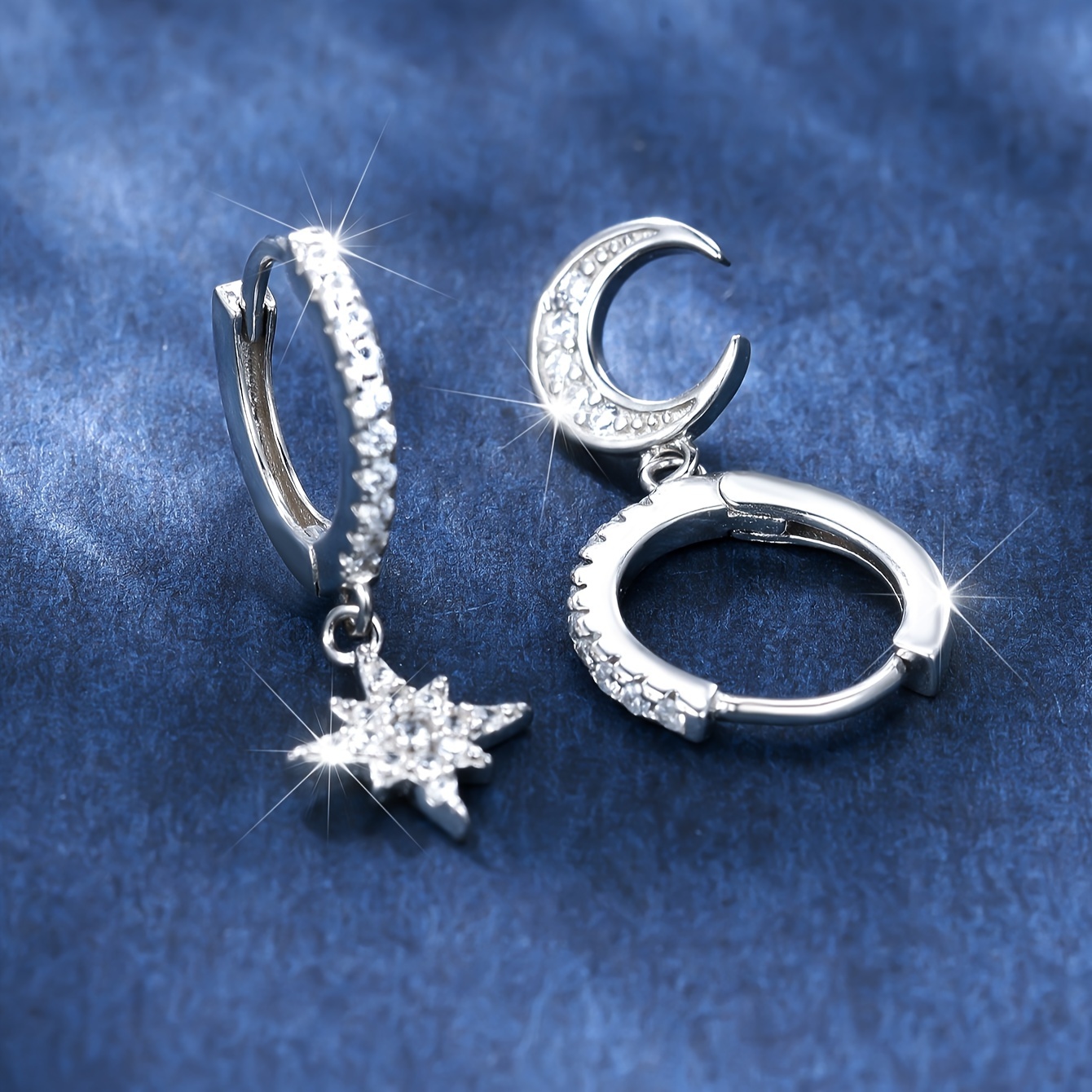 Exquisite 925 Silver Star Oval Earrings with Synthetic Zirconia