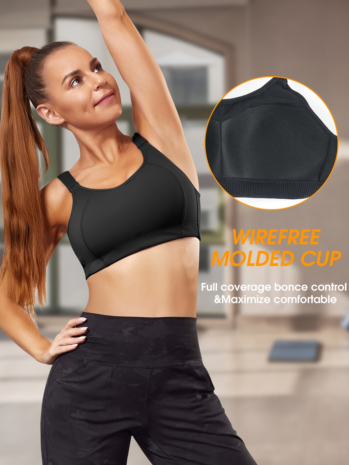 Adjustable Straps Compression Sports Bra Black Stretchy Yoga - Temu