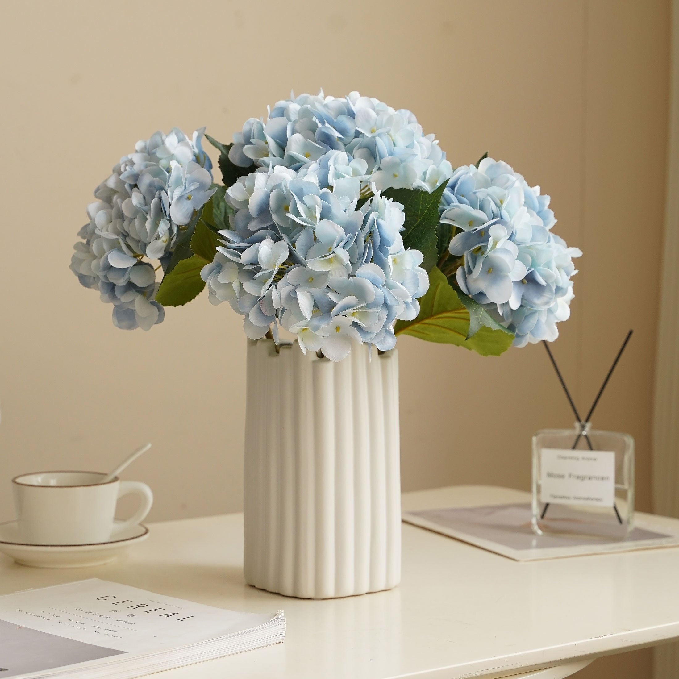 20 flores artificiales de hortensias verdes, 18 pulgadas, flores  artificiales de hortensias de seda de plástico, ramo de flores para mesa de  boda