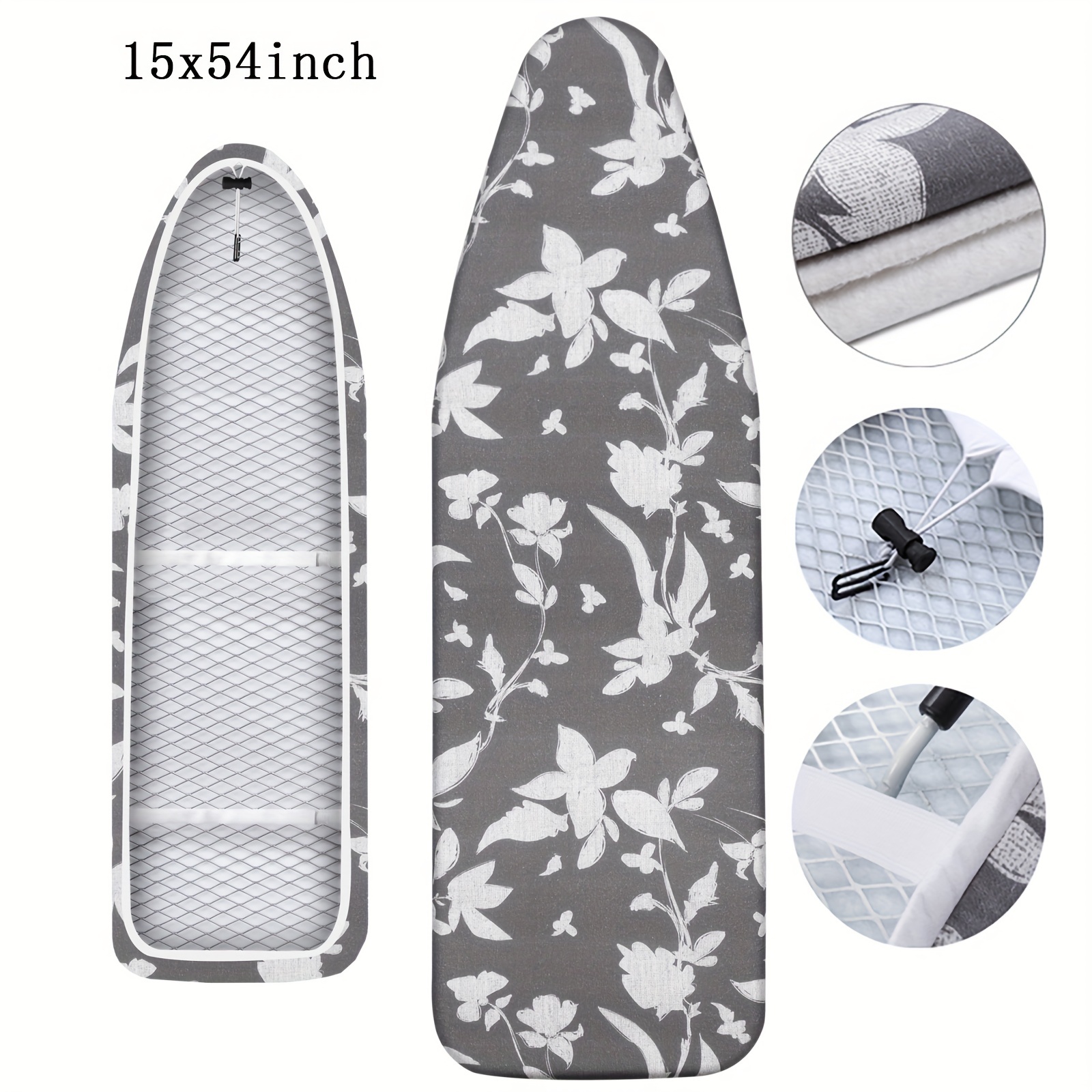 1pc floral ironing board cover non toxic heavy duty 400gsm felt adjustable elastic straps fits standard boards     resistant with elegant gray and   for home decor details 2