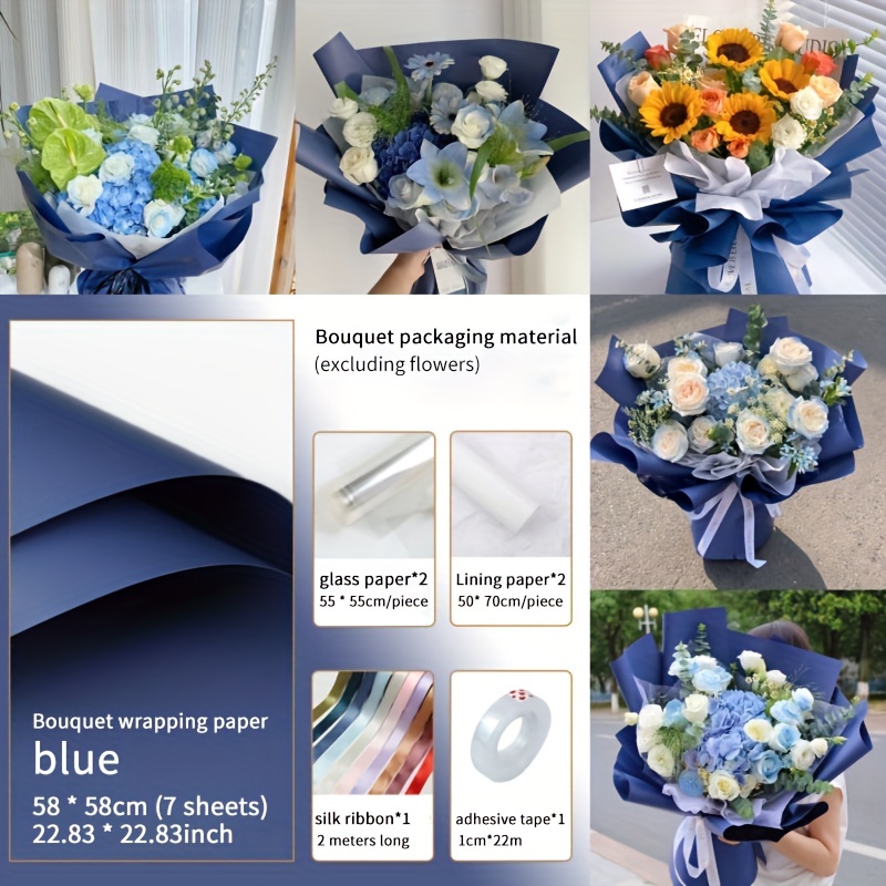 20 Sheets Flower Wrapping Paper, 22.8x22.8 inch/58x58cm Floral Bouquet  Wrapping Paper Double Sided Color Flower Packing Paper for Wedding  Graduation