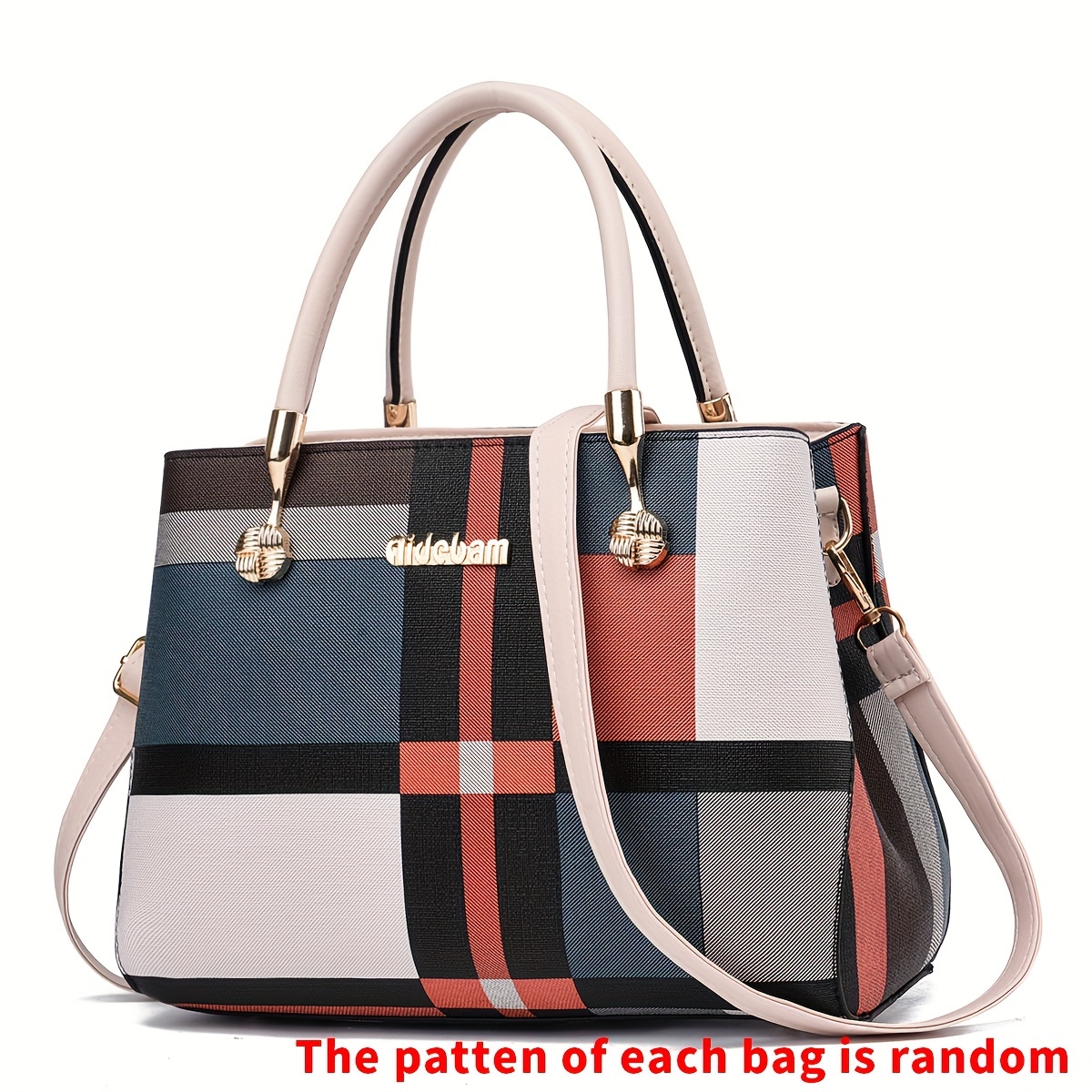 Brown checkered designer on sale bag