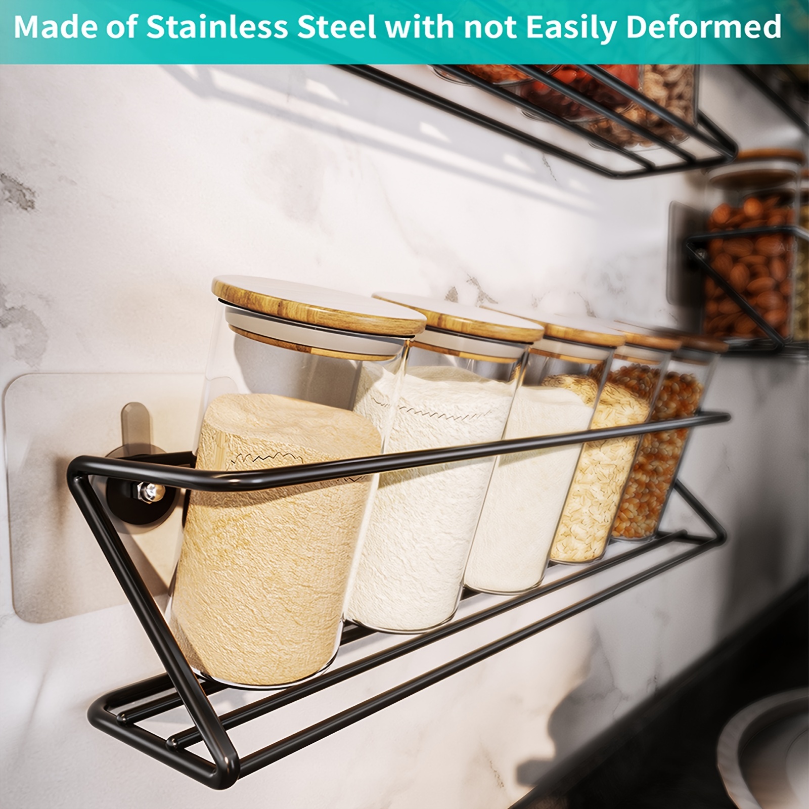 Talented Kitchen 4 Stainless Steel Spice Racks Wall Mount Organizer for  Wall and Cabinet Door with 24 Pcs 4oz Glass Spice Jars, 269 Preprinted  Seasoning Labels (2 Styles)