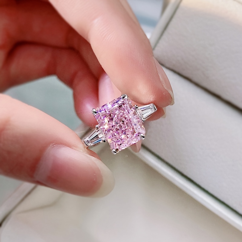 Square Pink Zircon Ring, Size 5-10