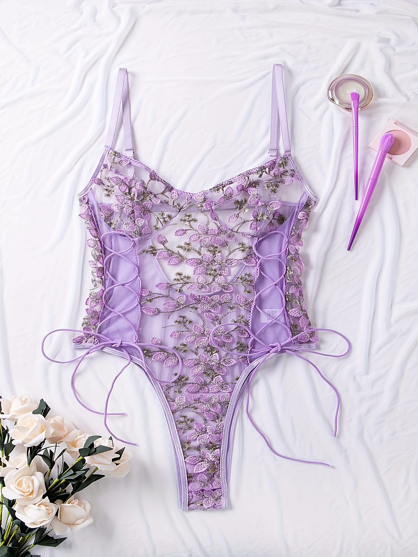 Purple Floral Bodysuit - Floral Print Bodysuit - Bustier Bodysuit