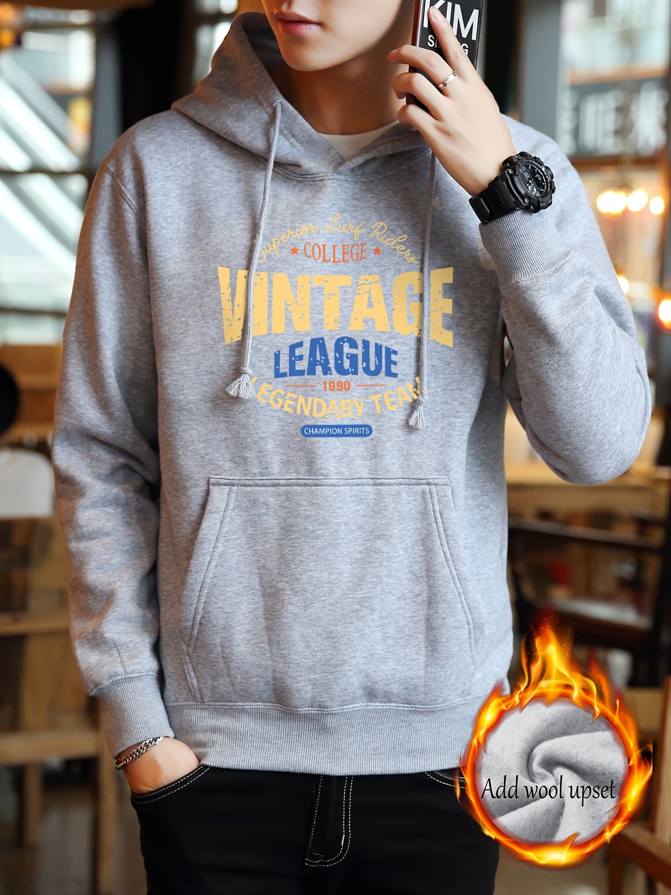 Vintage Men's Hoodie - Blue - M