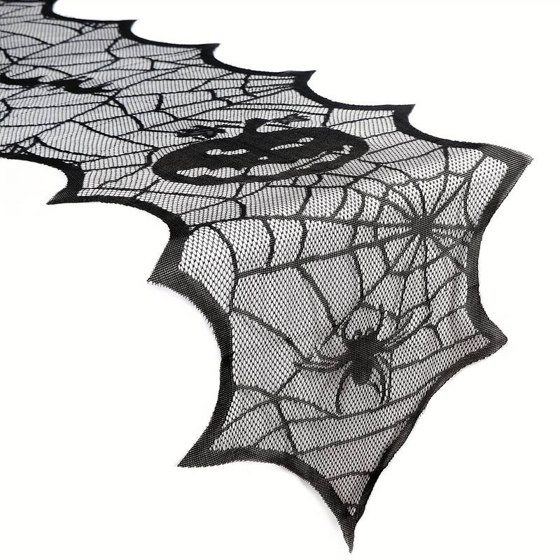 Haunted House Spiders Web Lace Tablecloth – Halloween Party Decoration – Black/White