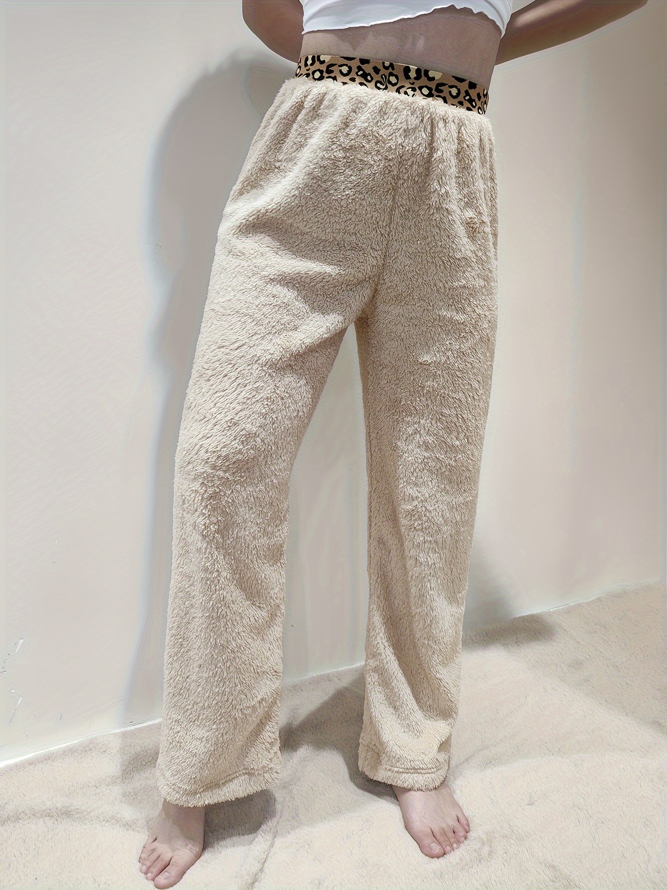 Plaid Fuzzy Lounge Pants Warm Soft Elastic Waistband Pants - Temu