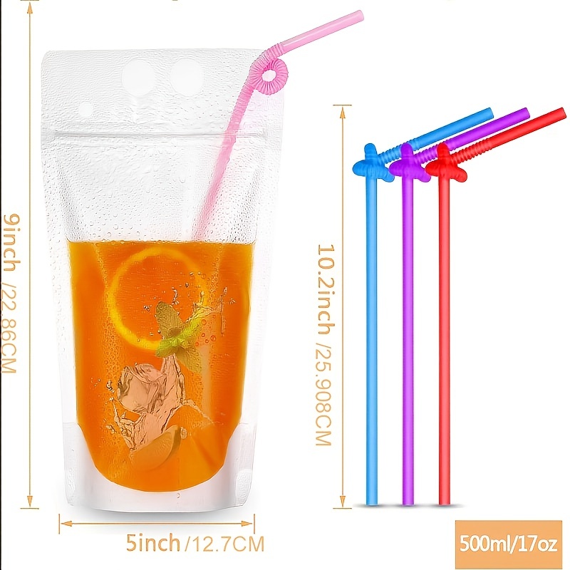 Drink Pouches With Straws, Freezable Drink Bags, Juice Pouches, Reclosable  Zipper Plastic Clear Reusable Drink Container Sets With Straw, For Adults,  For Cold & Hot Drinks - Temu