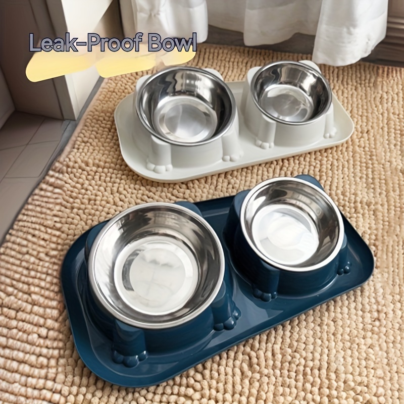 Cat Double Bowls Removable Stainless Steel Cat Inclined Food - Temu ...