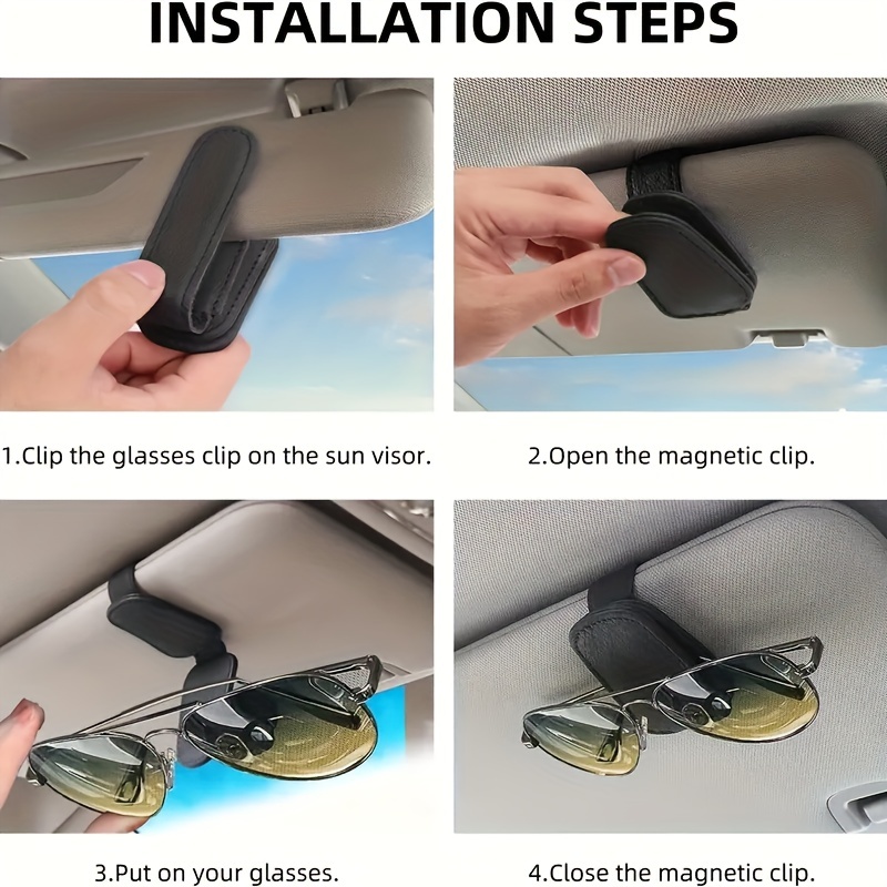 Sunglasses Holder Car Sun Visor Magnetic Pu Leather - Temu