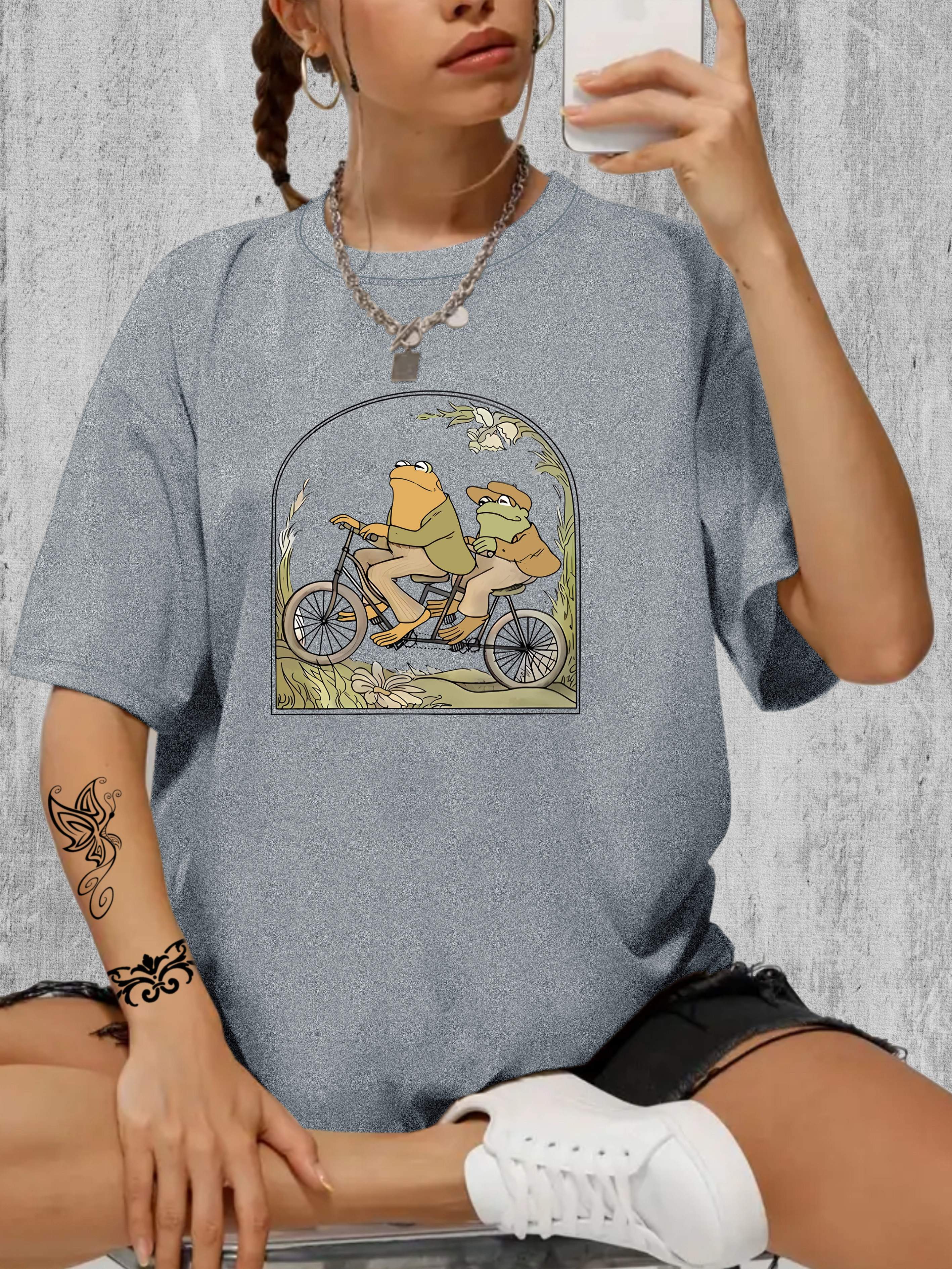 Cartoon Frog Print Casual T shirt Round Neck Short Sleeves - Temu New Zealand