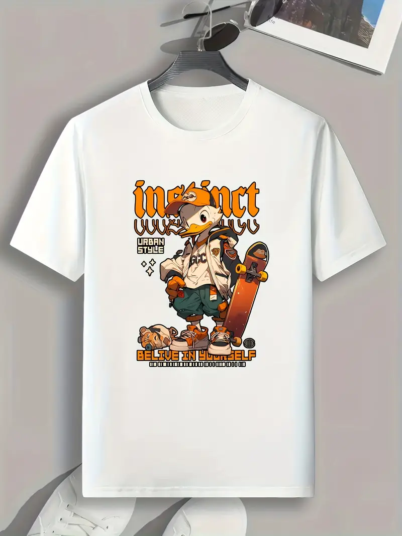 Men's Short Sleeve Cartoon Duck Skateboard Print T shirt - Temu