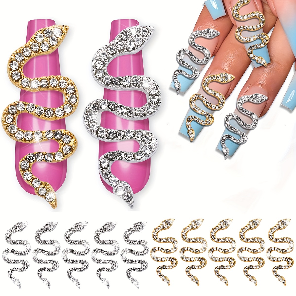 Snake 3d Nail Decorations Hugging Heart Rhinestone Gems - Temu