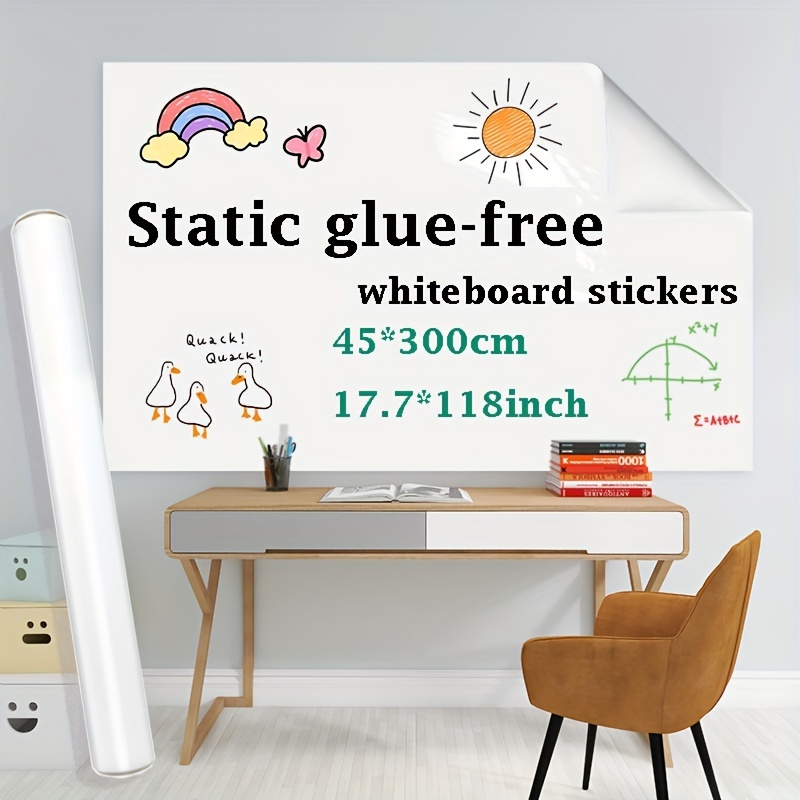 Magic Whiteboard Sheets Stick On Wall -45*300cm Static & Portable White  Board For Walls, Doors, Windows, Fridges, & Glass - Easy Clean, Plain White  D
