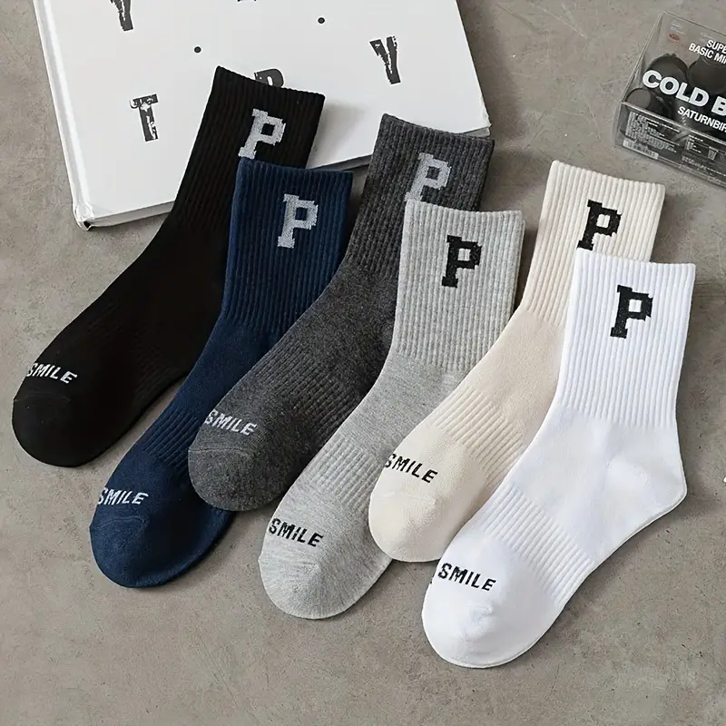 Men's Fashion Versatile Breathable Comfy Crew Socks Letters - Temu