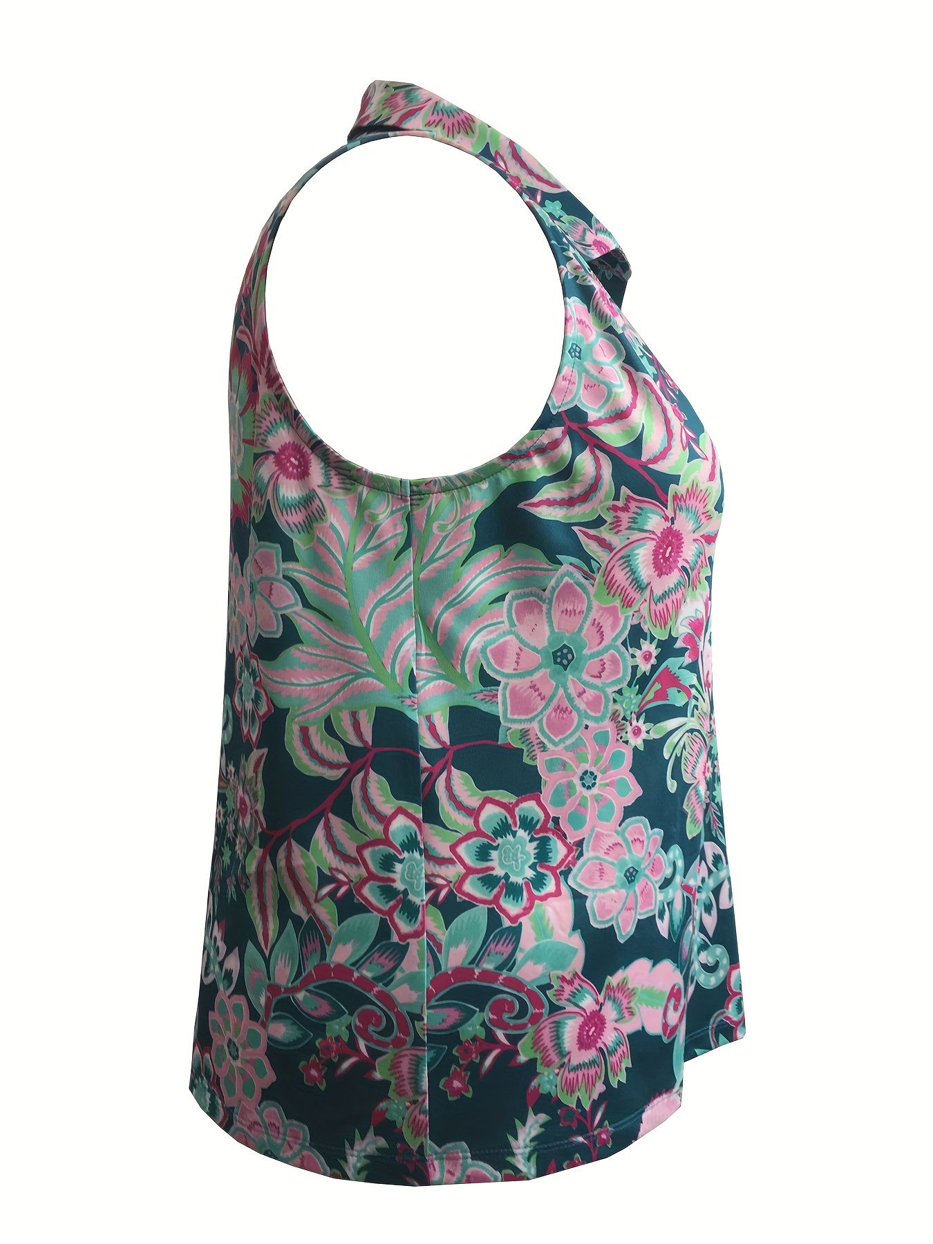 Plus Size Sports Top Women's Plus Floral Print Neck - Temu