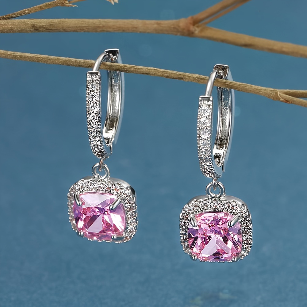 Square Zirconia Inlaid Earrings for Daily Wear