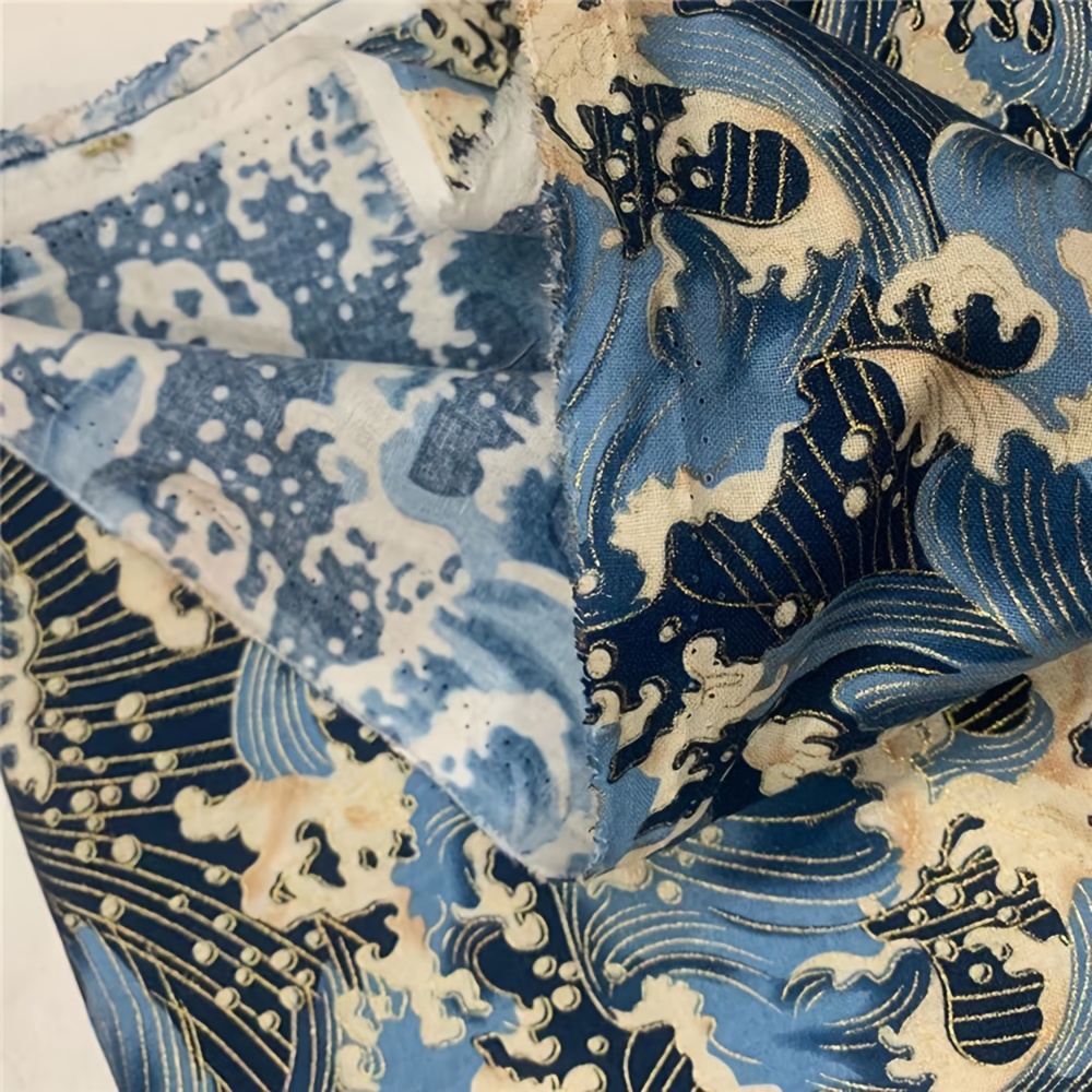 Blue Green Japanese Toile Fabric