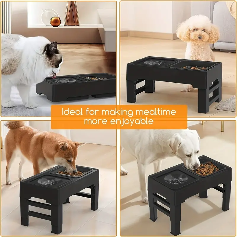 Elevated Dog Double Bowls, Raised Slow Feeder Dog Bowl No Spill Water Bowl  With 4 Height Adjustable Stand For Small Medium And Large Dogs - Temu
