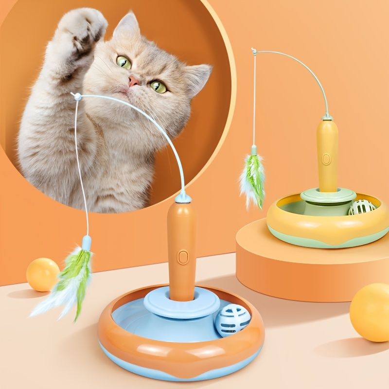 Electric Feather Fishing Rod Turntable Cat Toy Interactive Funny Cat Teaser  Toys For Indoor Cats - Pet Supplies - Temu
