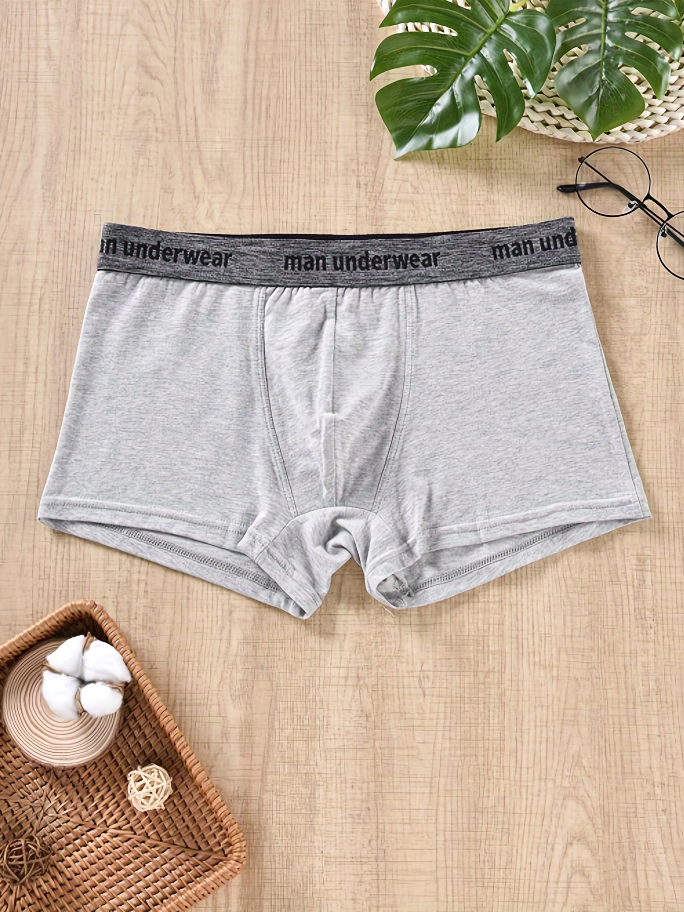 Men's Underwear Fashion Plain Color Boxers Briefs Cotton - Temu