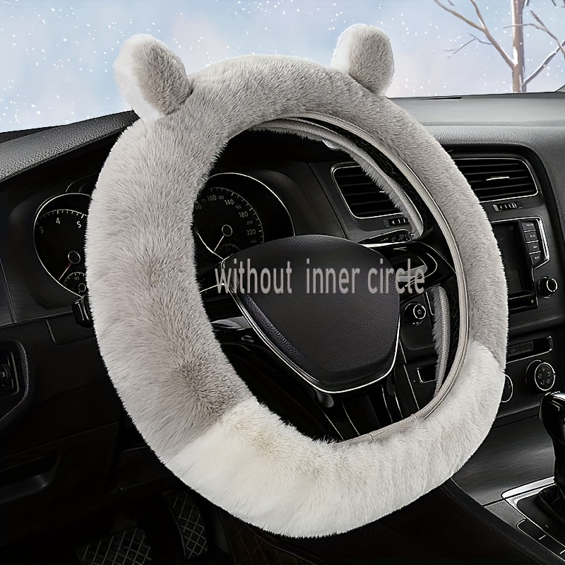 

Winter No Inner Ring Steering Wheel Handlebar Cover Plush Cute Rabbit Ears Warm Non-slip All Seasons Steering Wheel Cover Car Steering Wheel Protector