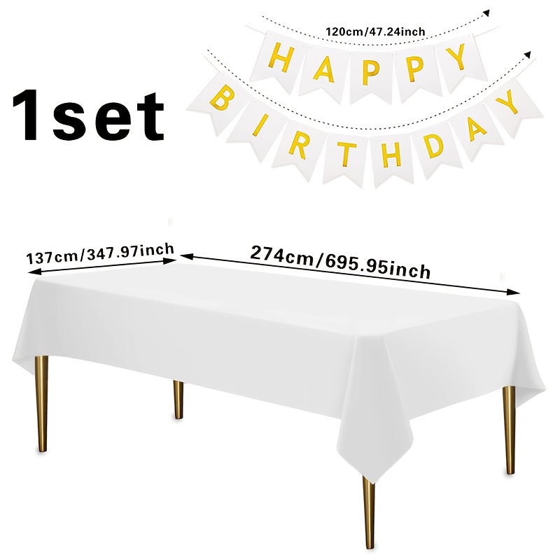 2個の誕生日パーティー用白いテーブルクロスと誕生日プルフラグセット