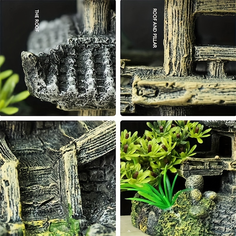 Resin Aquarium Decorations Vintage Style Landscape Waterwheel